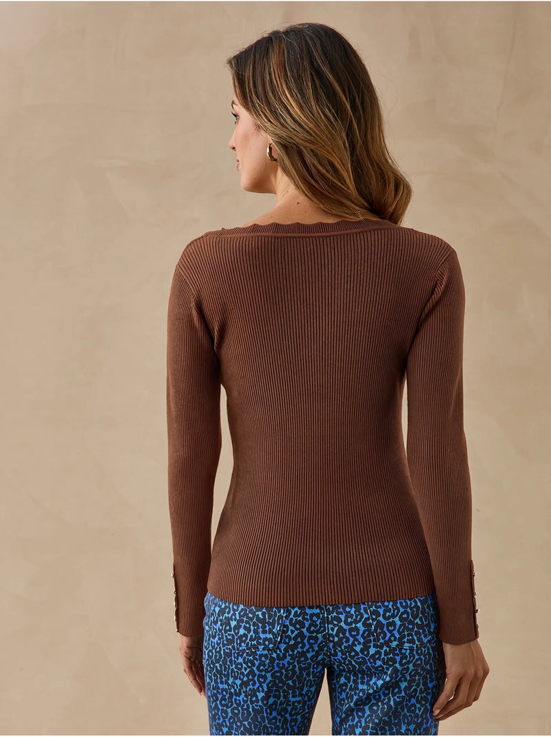 Pull col v finitions écailles - daxon Marron chocolat - Kiabi