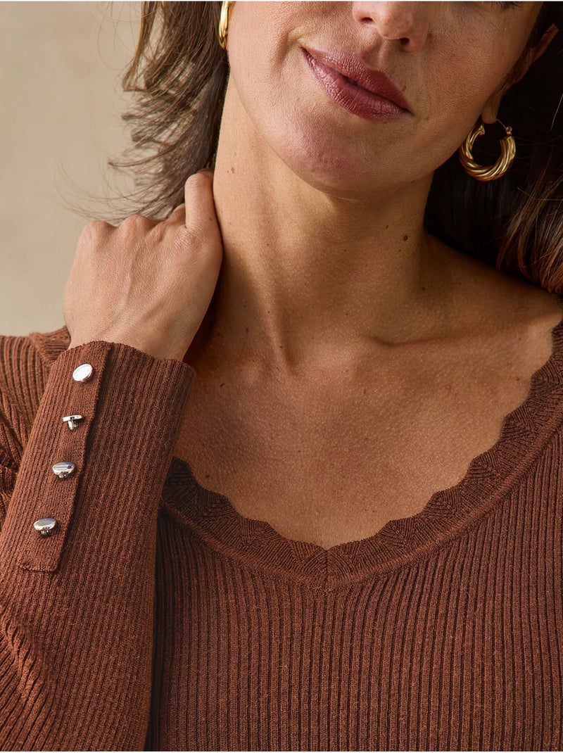 Pull col v finitions écailles - daxon Marron chocolat - Kiabi