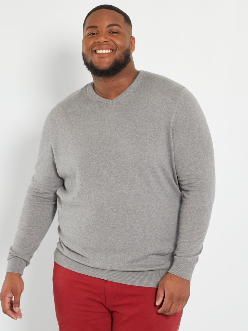 Pull col V gris - Kiabi