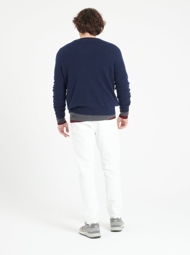 Pull col V homme 100% cachemire - LUKE 1 Bleu marine - Kiabi