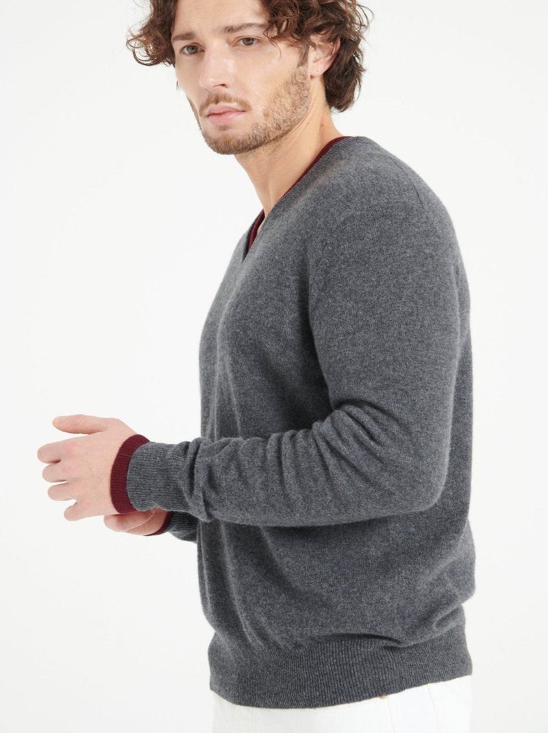 Pull col V homme 100% cachemire - LUKE 1 gris anthracite - Kiabi