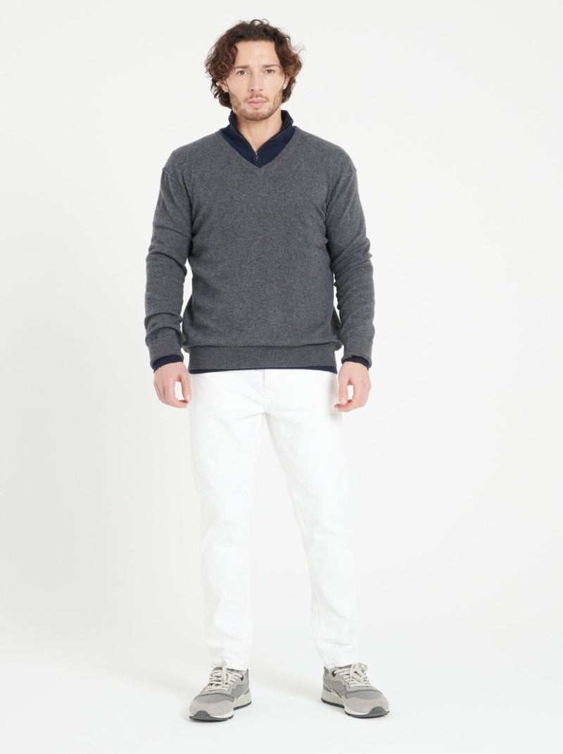 Pull col V homme 100% cachemire - LUKE 11 gris anthracite - Kiabi