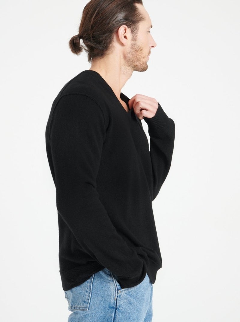 Pull col V homme 100% cachemire - LUKE 11 Noir - Kiabi