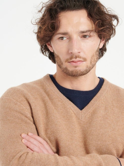 Pull col V homme 100% cachemire 4 fils - LUKE 13 - Kiabi