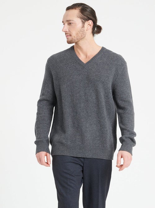 Pull col V homme 100% cachemire 4 fils - LUKE 13 - Kiabi