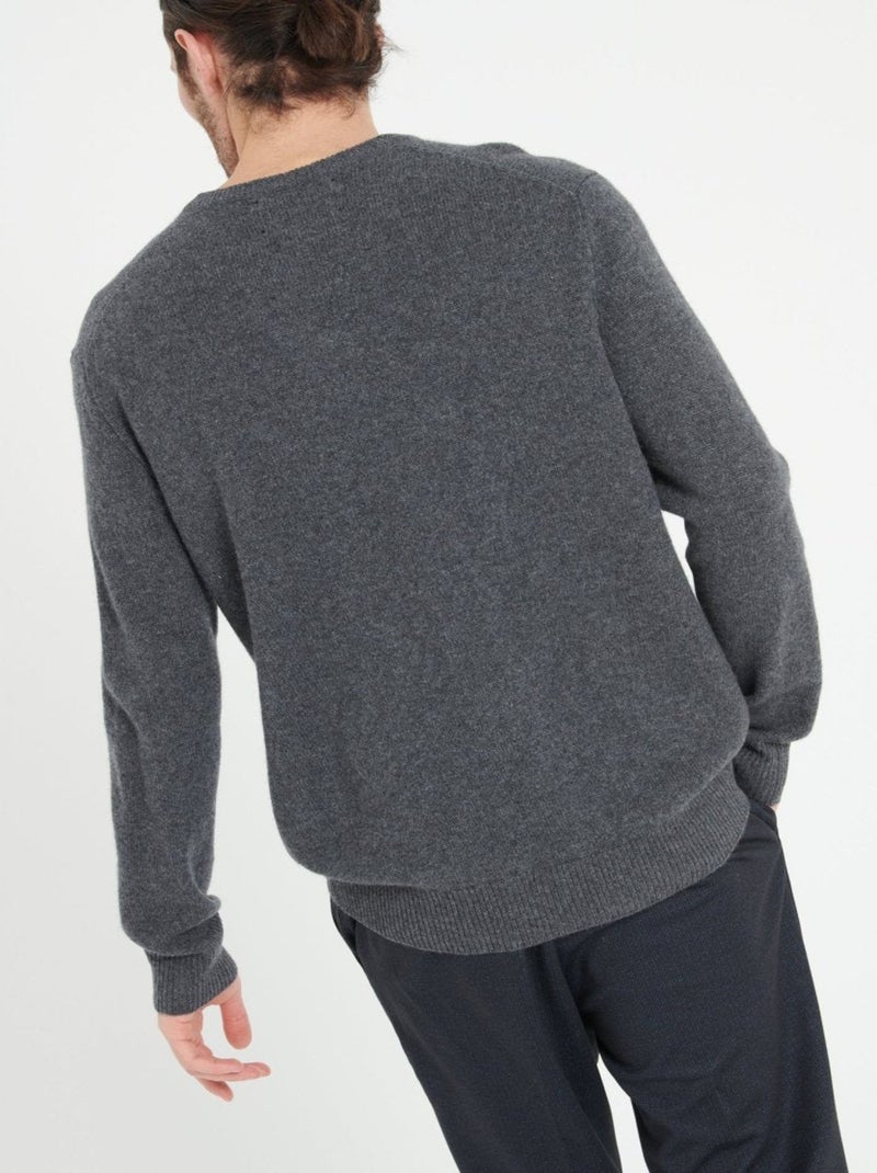 Pull col V homme 100% cachemire 4 fils - LUKE 13 gris anthracite - Kiabi