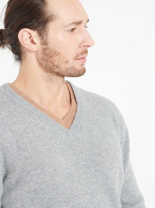 Pull col V homme 100% cachemire 4 fils - LUKE 13 - Kiabi