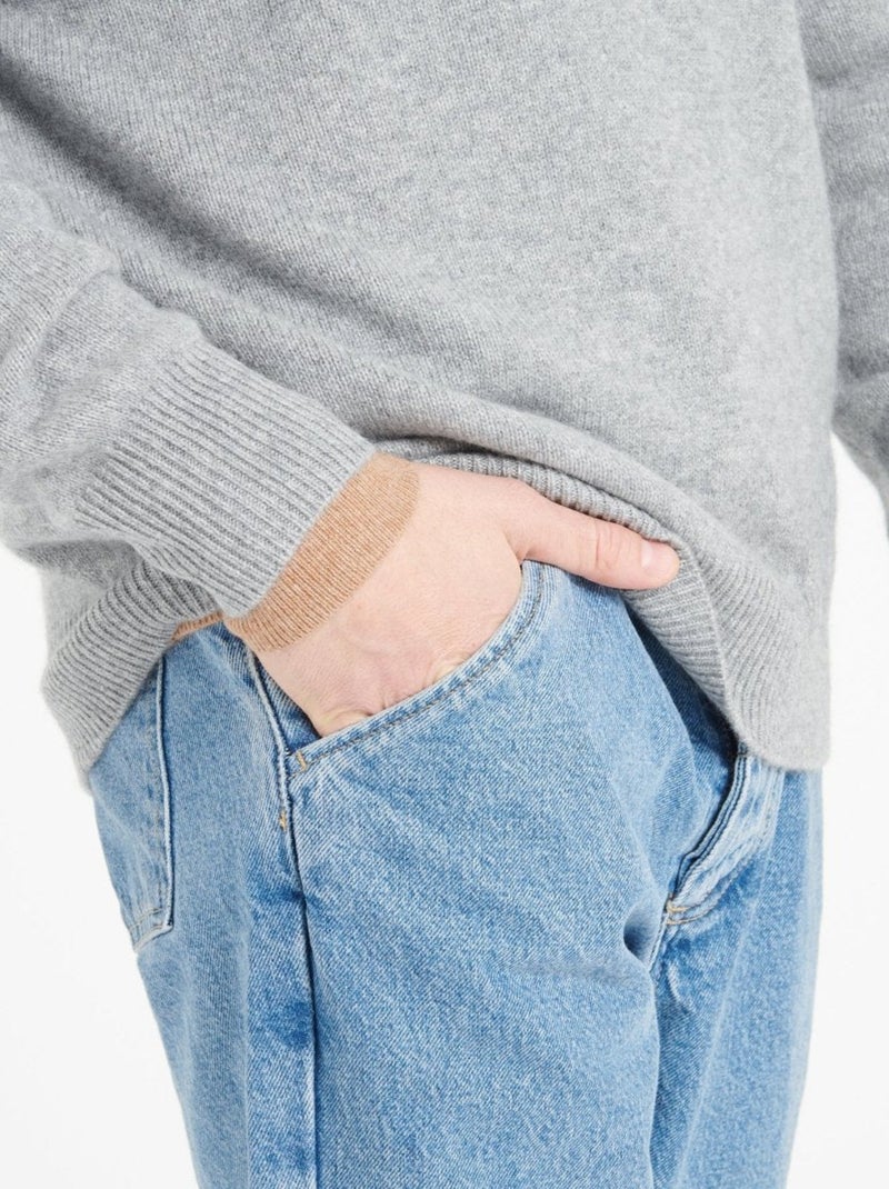 Pull col V homme 100% cachemire 4 fils - LUKE 13 Gris clair - Kiabi