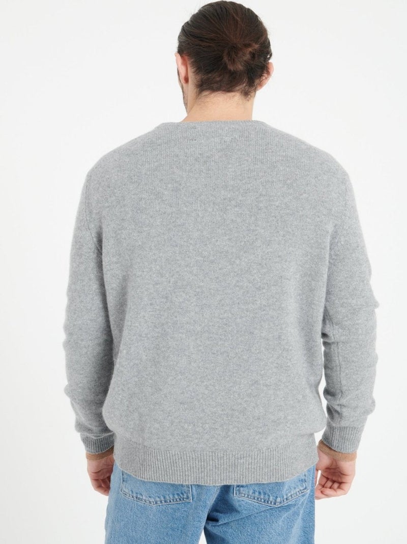 Pull col V homme 100% cachemire 4 fils - LUKE 13 Gris clair - Kiabi