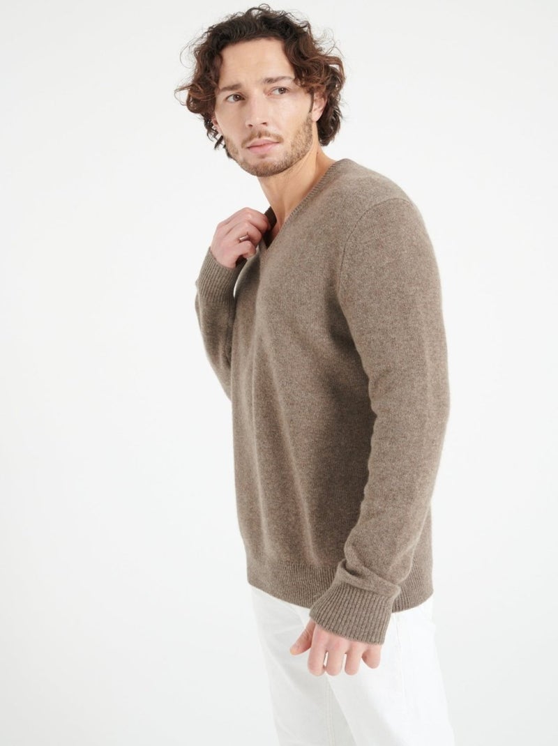Pull col V homme 100% cachemire 4 fils - LUKE 13 Taupe - Kiabi