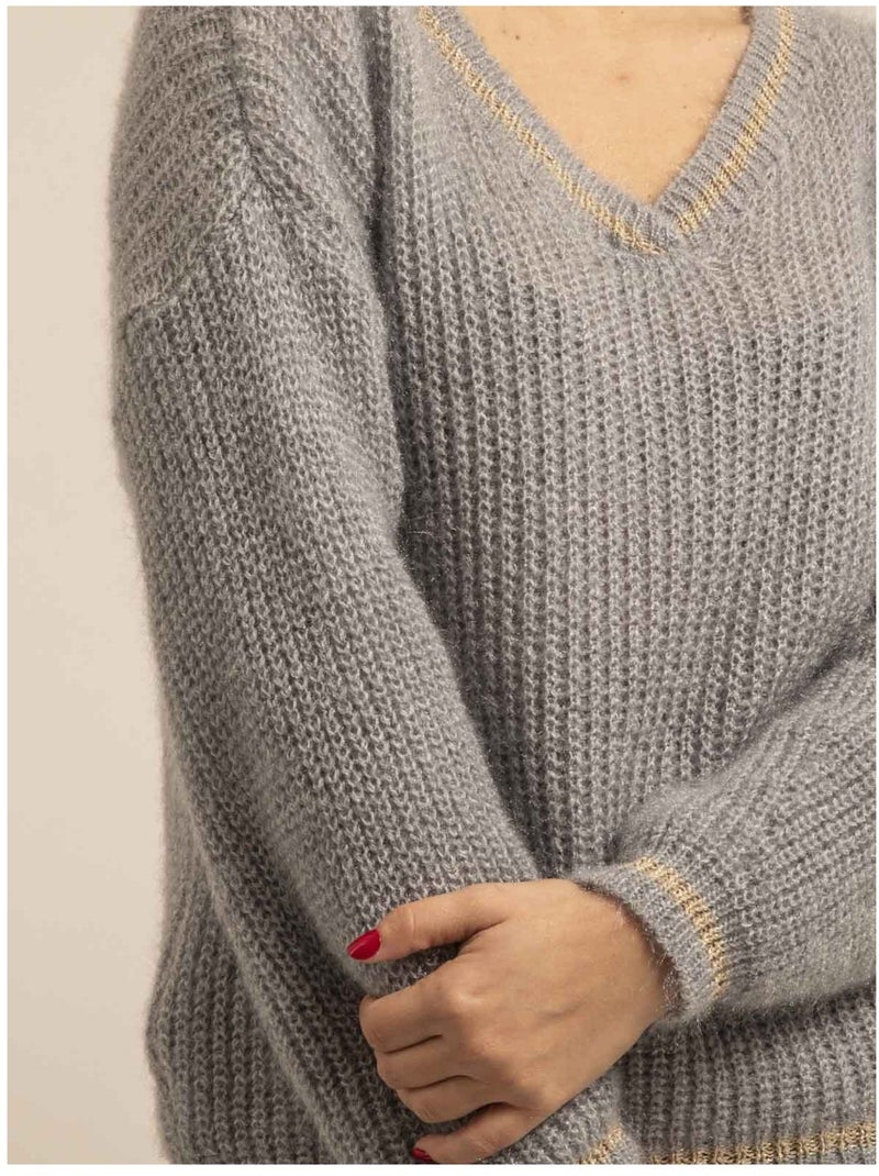 Pull col V KARLITA Gris - Kiabi