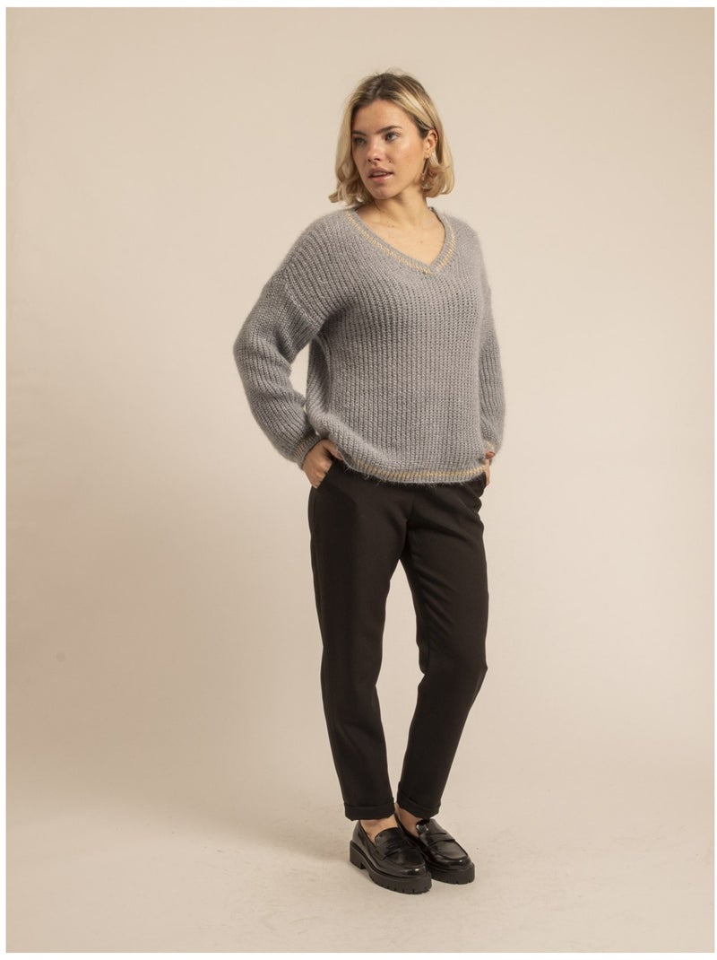 Pull col V KARLITA Gris - Kiabi