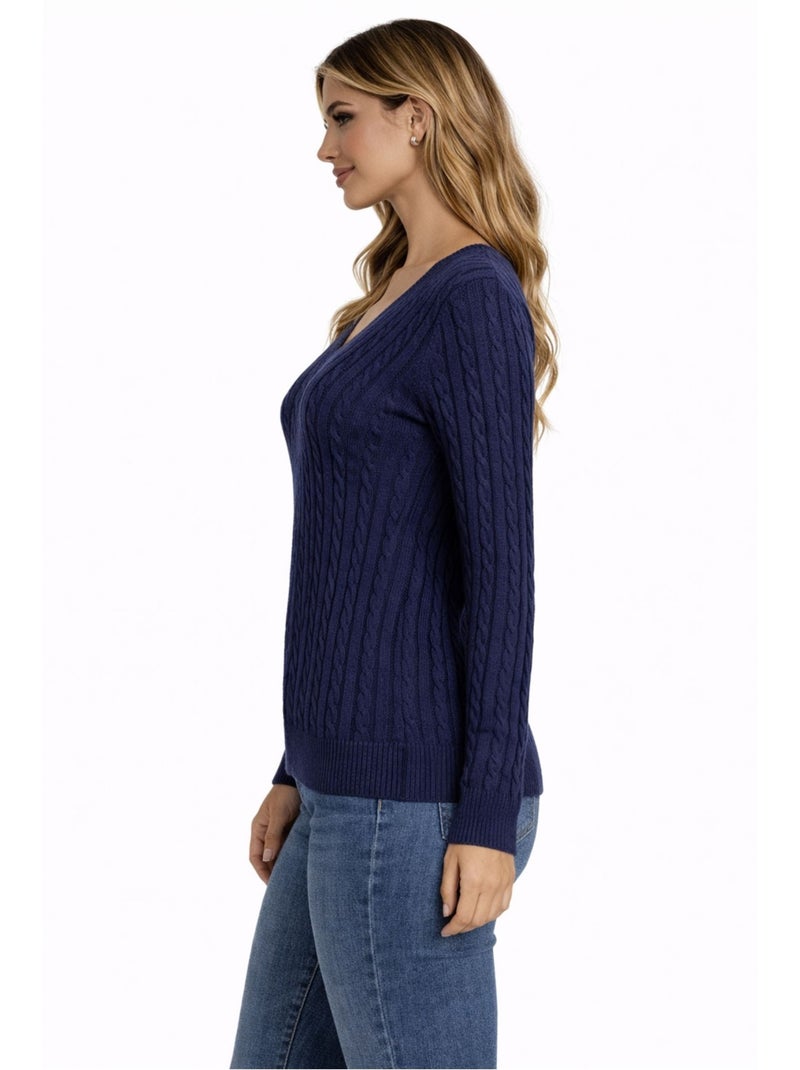 Pull Col V Kebello Bleu marine - Kiabi