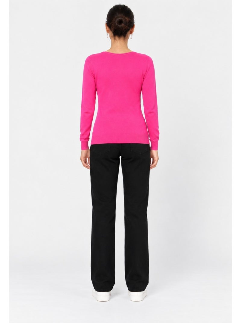 Pull col v kebello Rose fushia - Kiabi