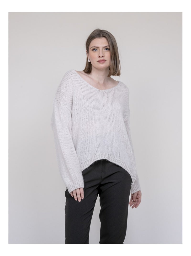 Pull col V KLORIANE Ecru - Kiabi