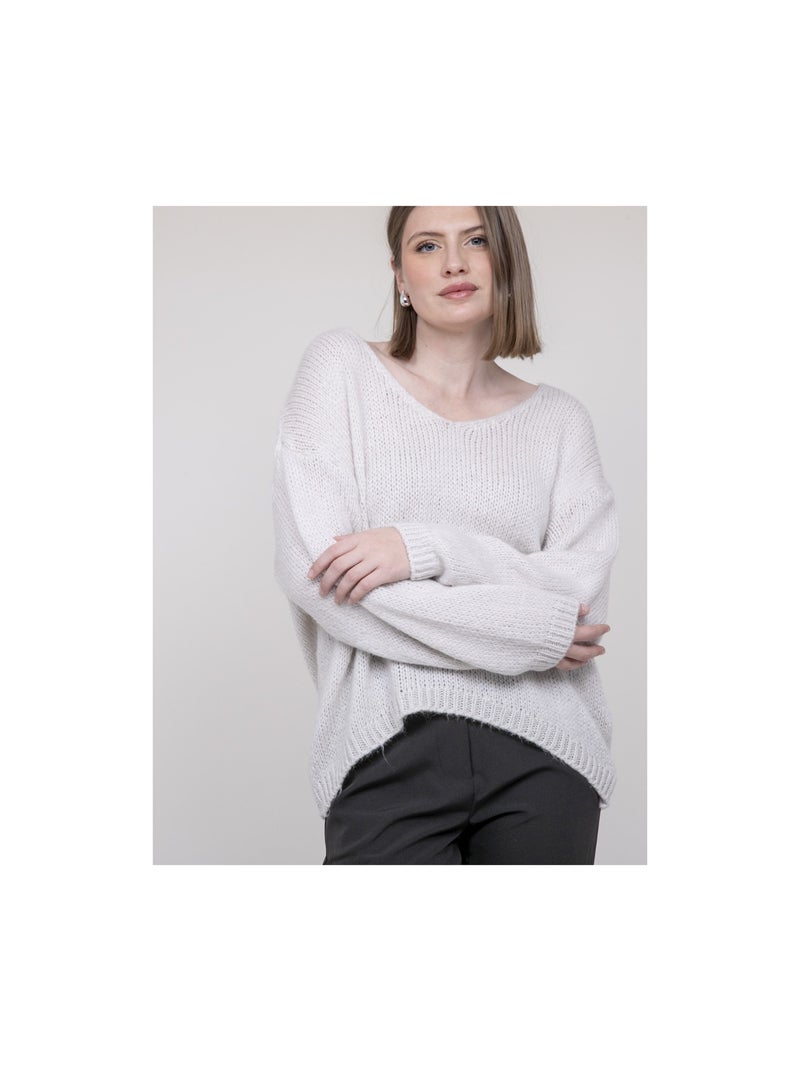 Pull col V KLORIANE Ecru - Kiabi