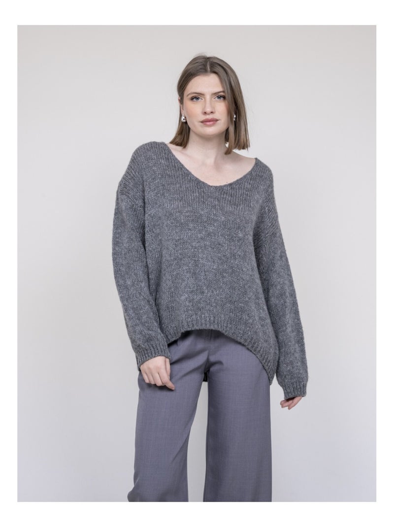 Pull col V KLORIANE Gris - Kiabi