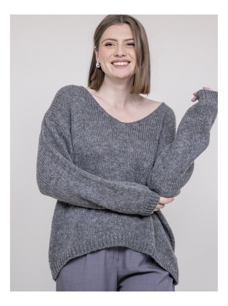 Pull col V KLORIANE Gris - Kiabi