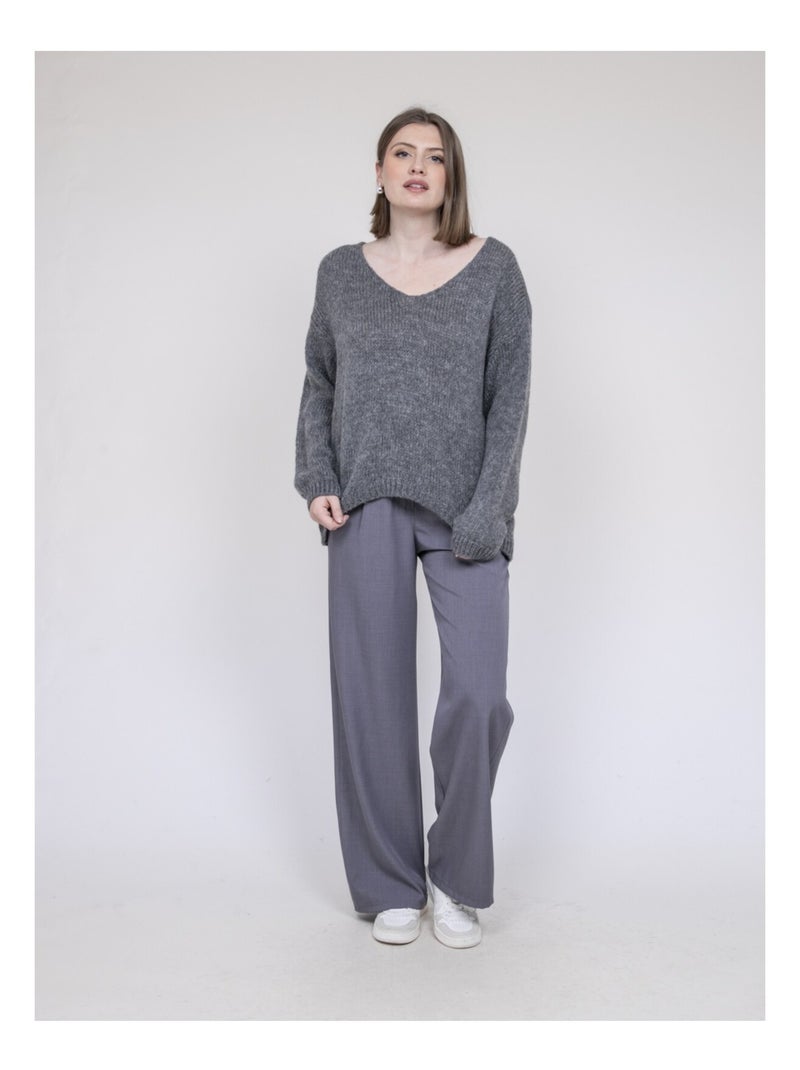 Pull col V KLORIANE Gris - Kiabi