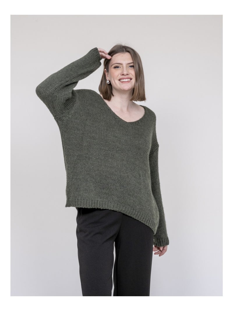 Pull col V KLORIANE Kaki - Kiabi