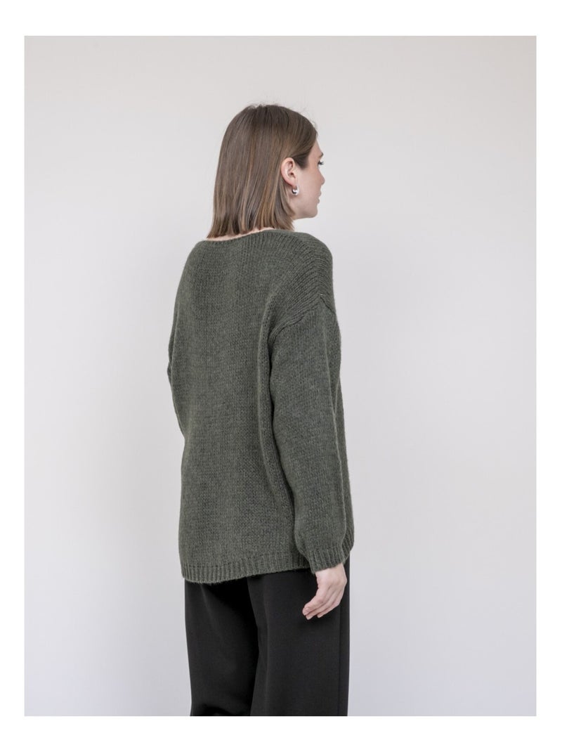 Pull col V KLORIANE Kaki - Kiabi