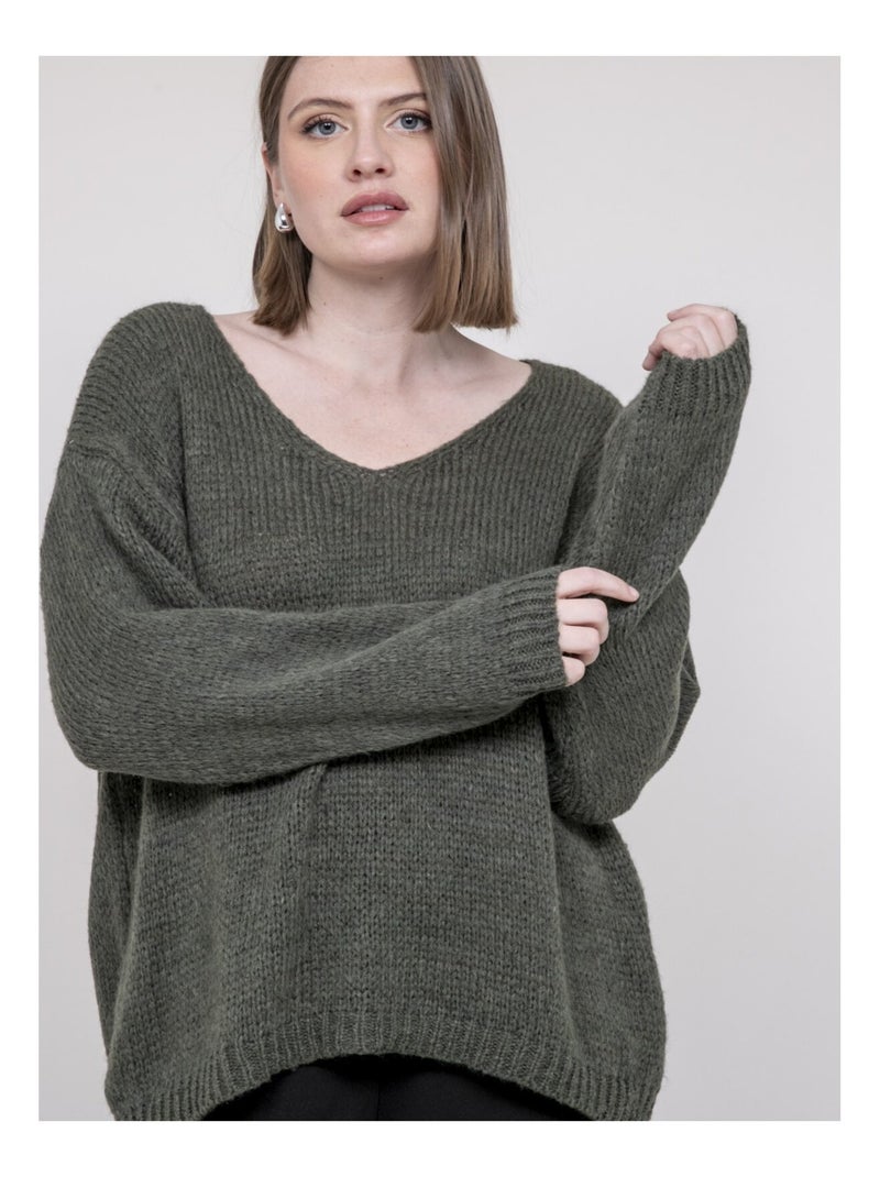 Pull col V KLORIANE Kaki - Kiabi