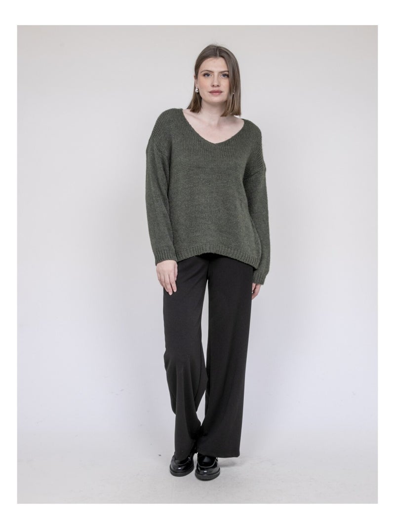 Pull col V KLORIANE Kaki - Kiabi