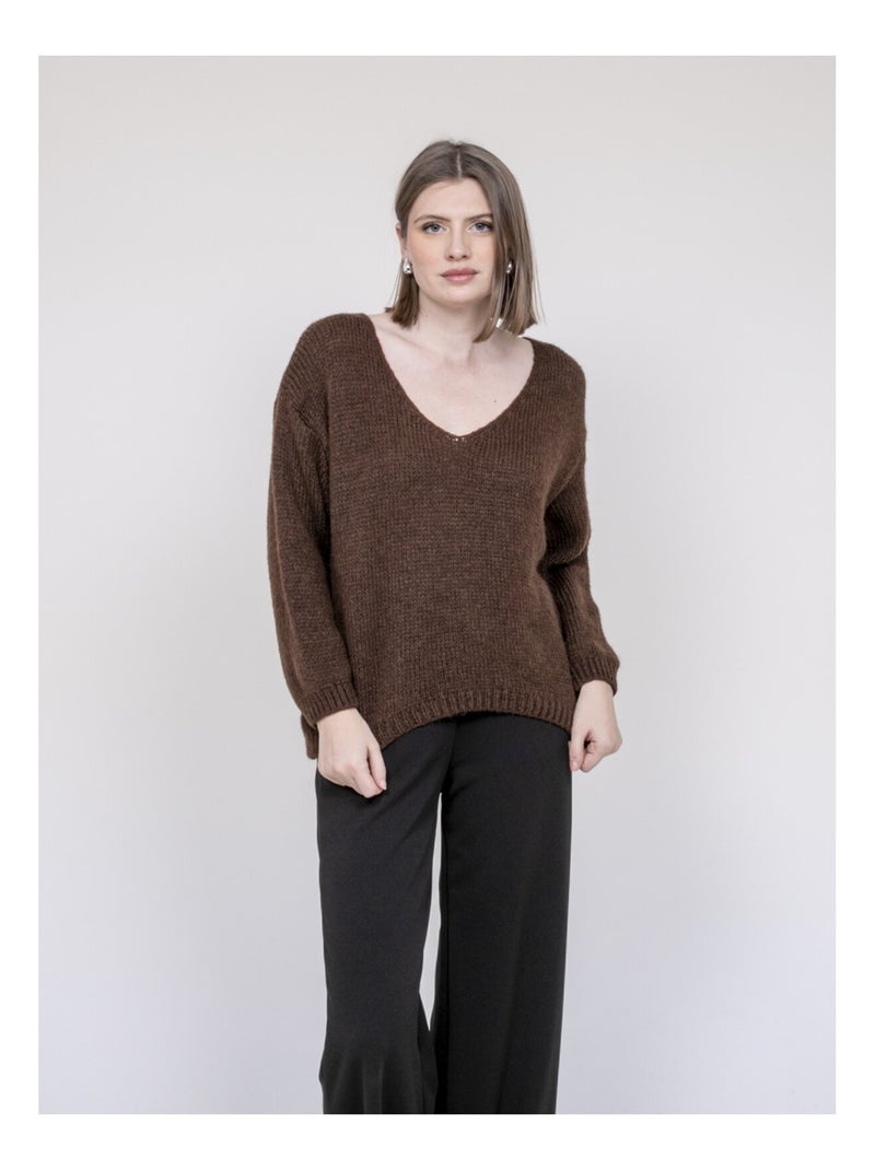 Pull col V KLORIANE Marron - Kiabi