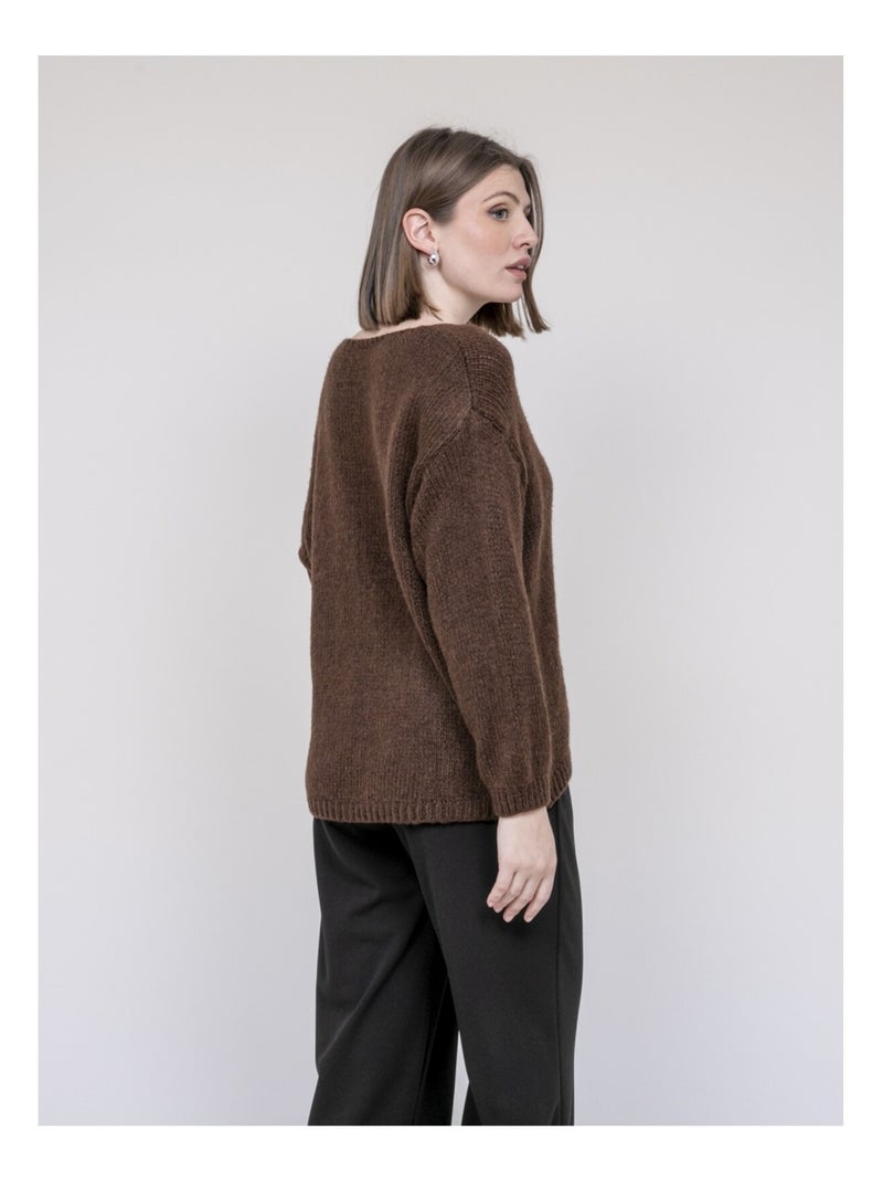 Pull col V KLORIANE Marron - Kiabi