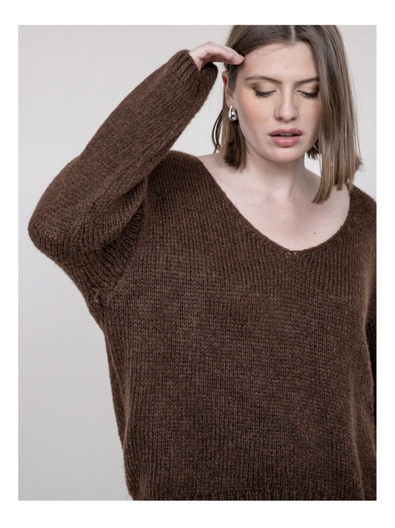 Pull col V KLORIANE Marron - Kiabi