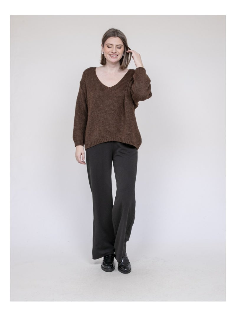 Pull col V KLORIANE Marron - Kiabi