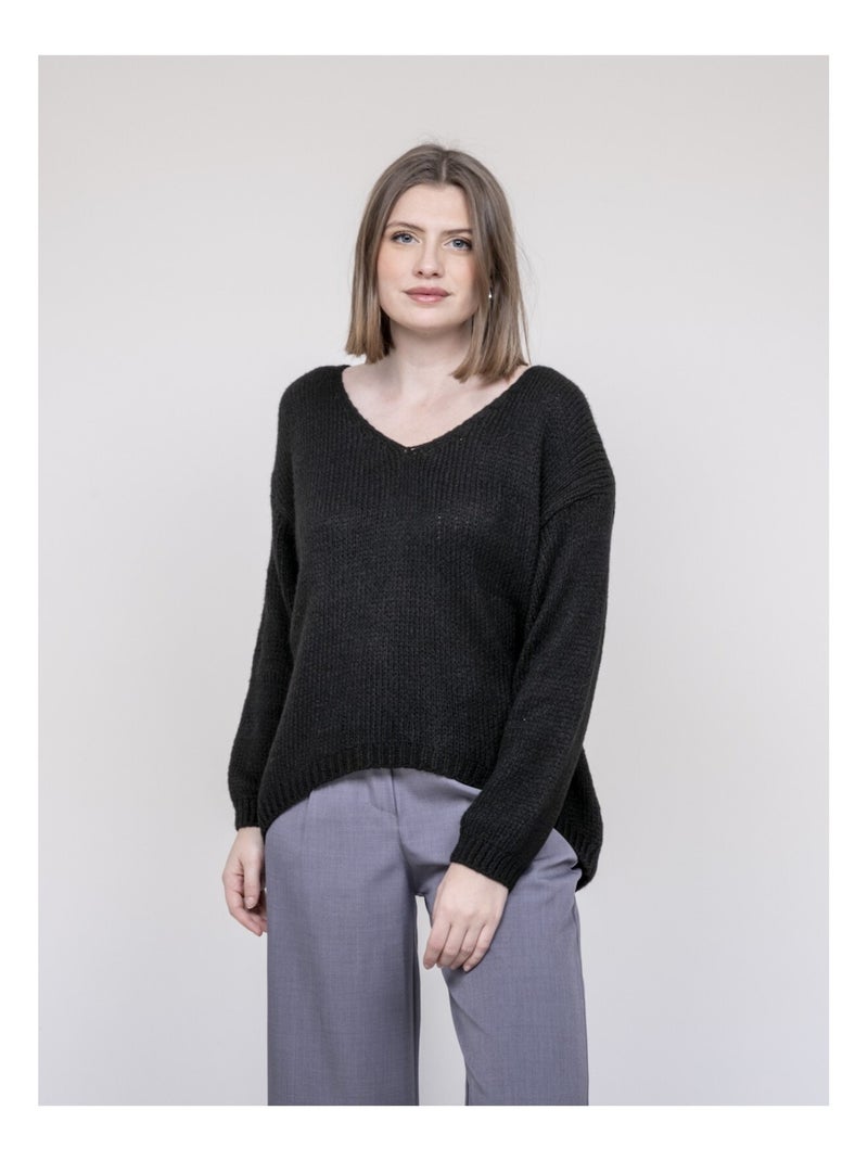 Pull col V KLORIANE Noir - Kiabi