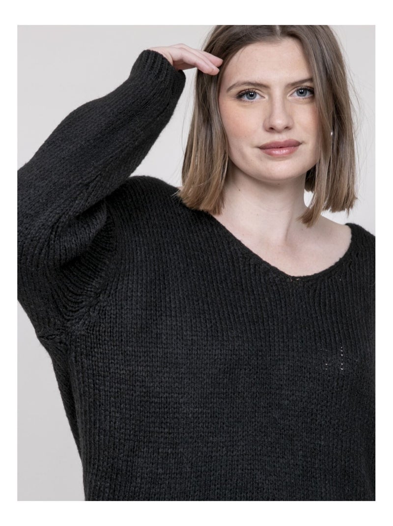 Pull col V KLORIANE Noir - Kiabi
