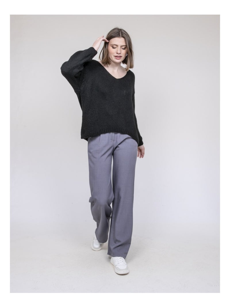 Pull col V KLORIANE Noir - Kiabi