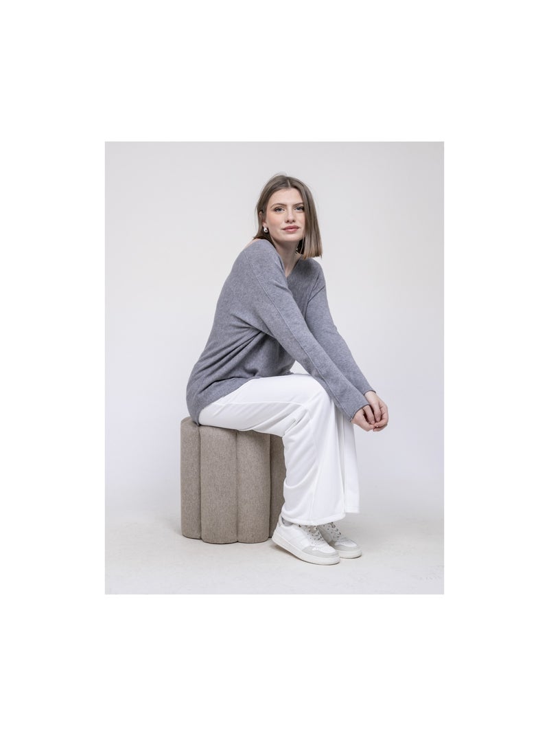 Pull col V KORNELIA Gris - Kiabi