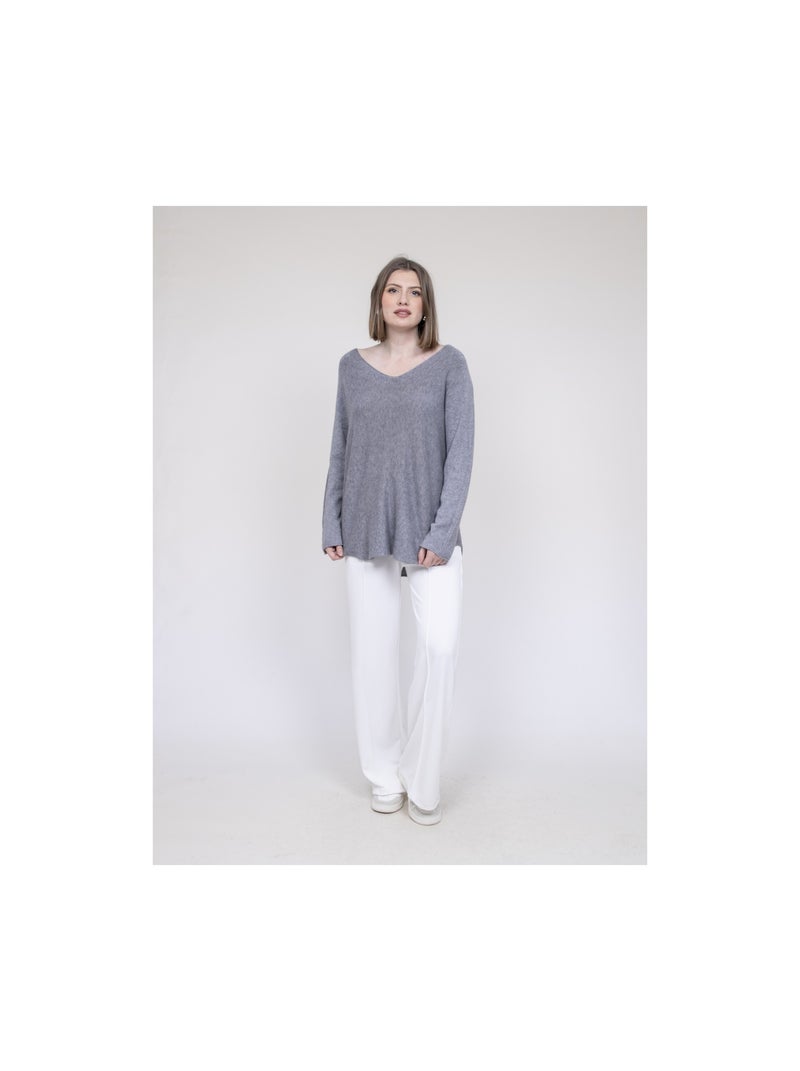 Pull col V KORNELIA Gris - Kiabi