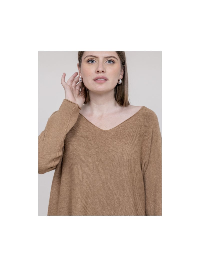 Pull col V KORNELIA Marron caramel - Kiabi