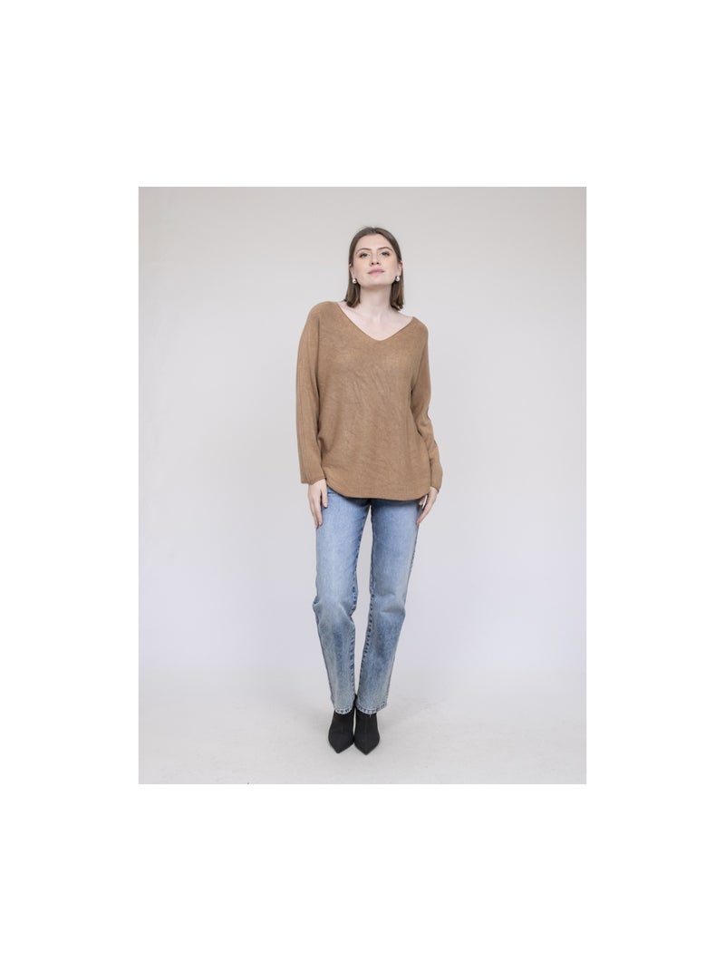 Pull col V KORNELIA Marron caramel - Kiabi