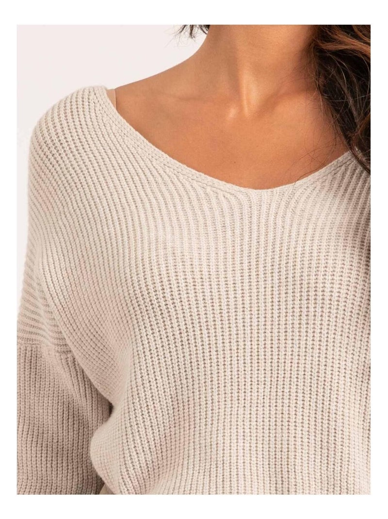 Pull col V KYLEENA Beige - Kiabi