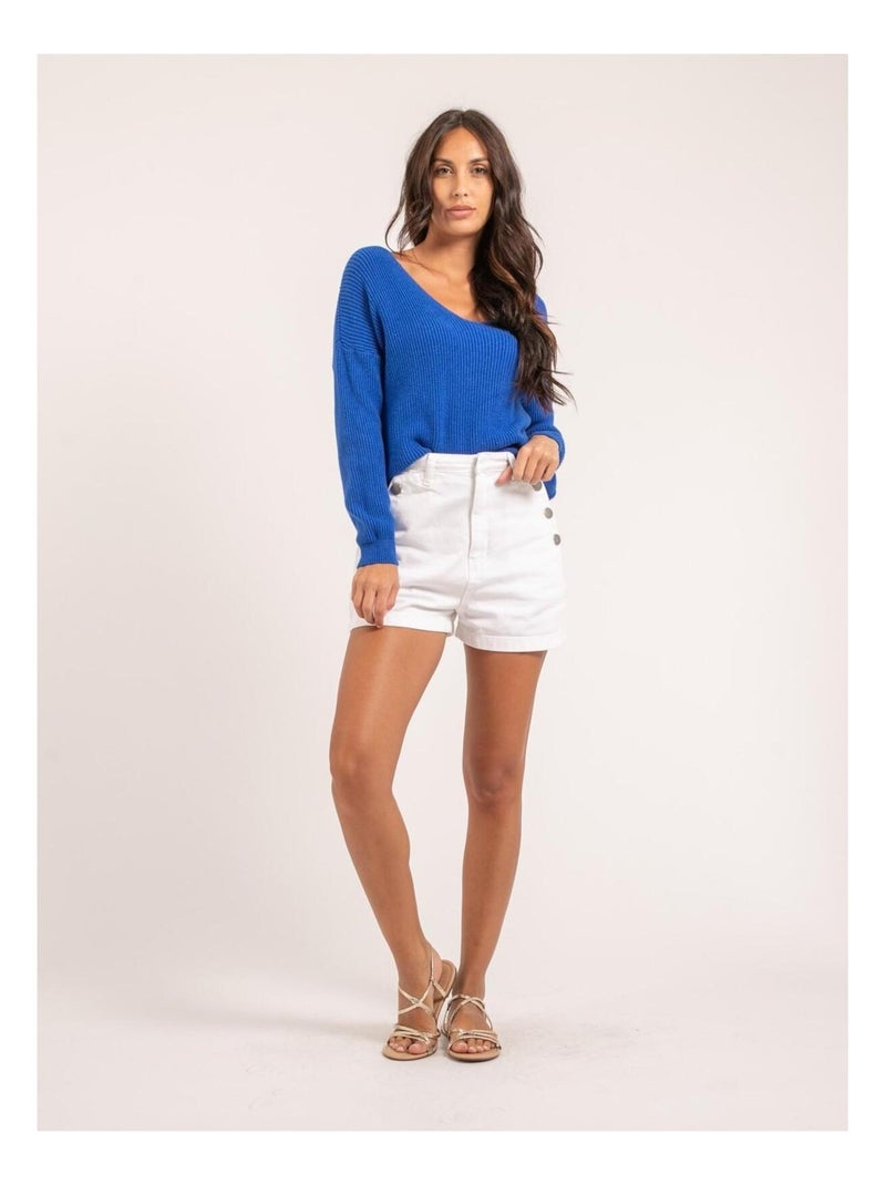 Pull col V KYLEENA Bleu roi - Kiabi