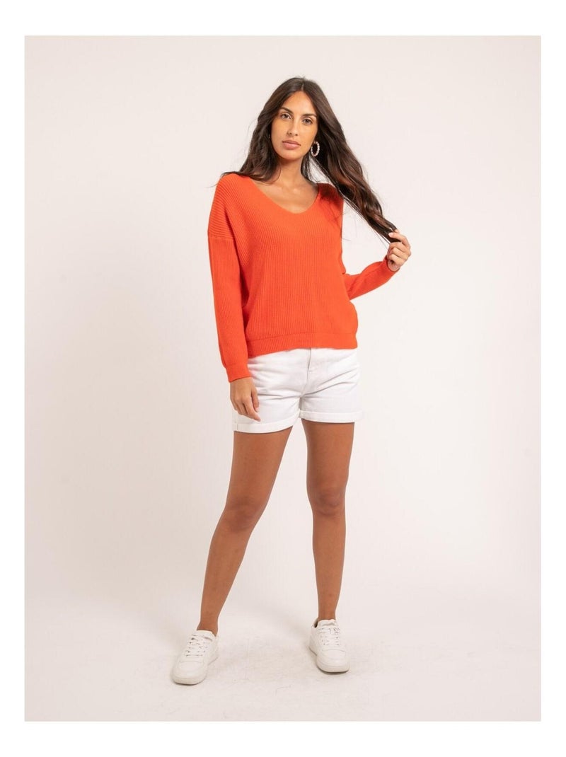 Pull col V KYLEENA Orange - Kiabi