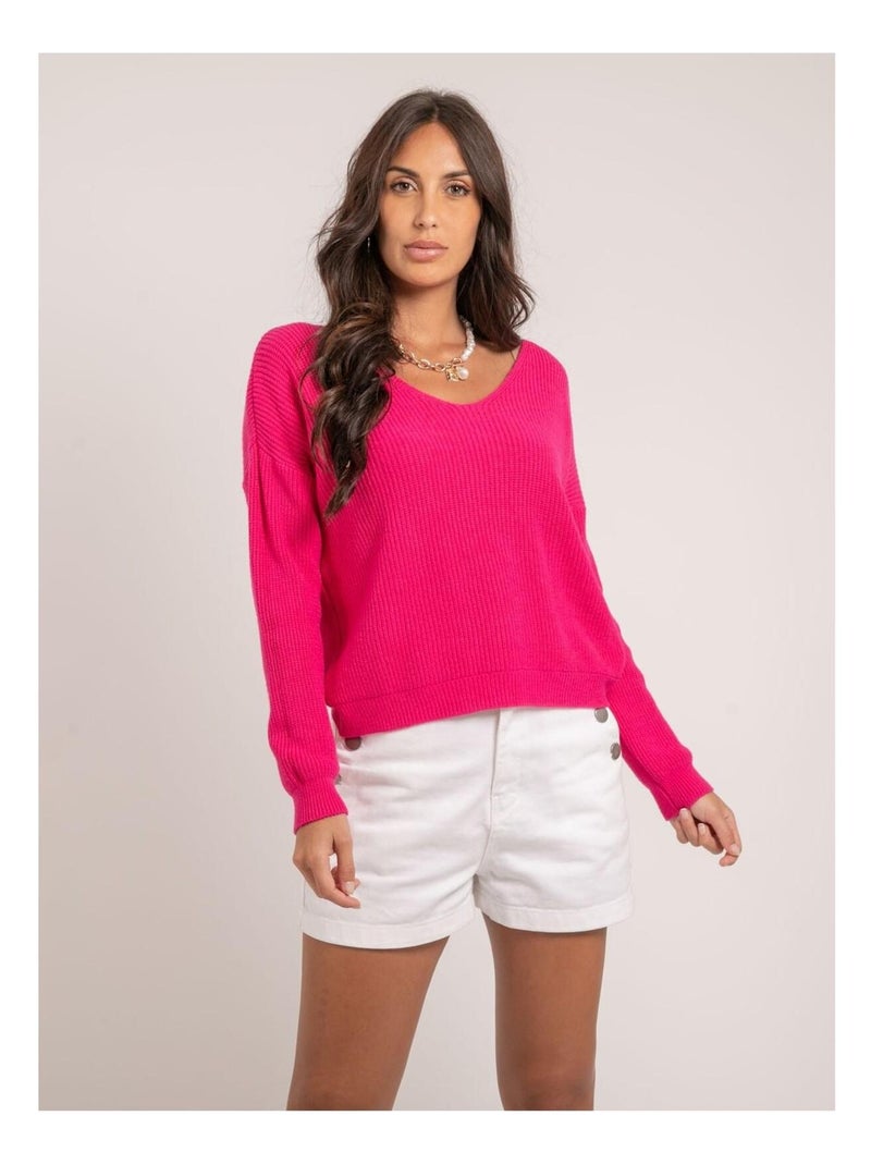 Pull col V KYLEENA Rose fushia - Kiabi