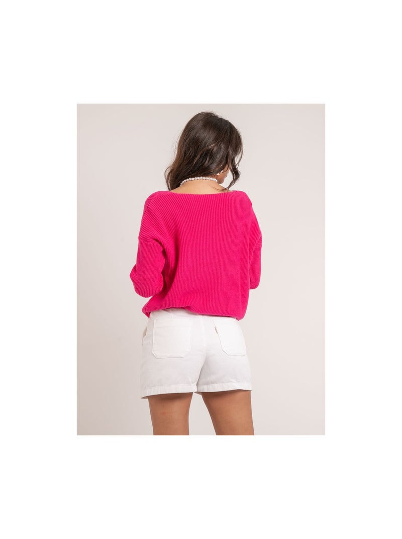 Pull col V KYLEENA Rose fushia - Kiabi