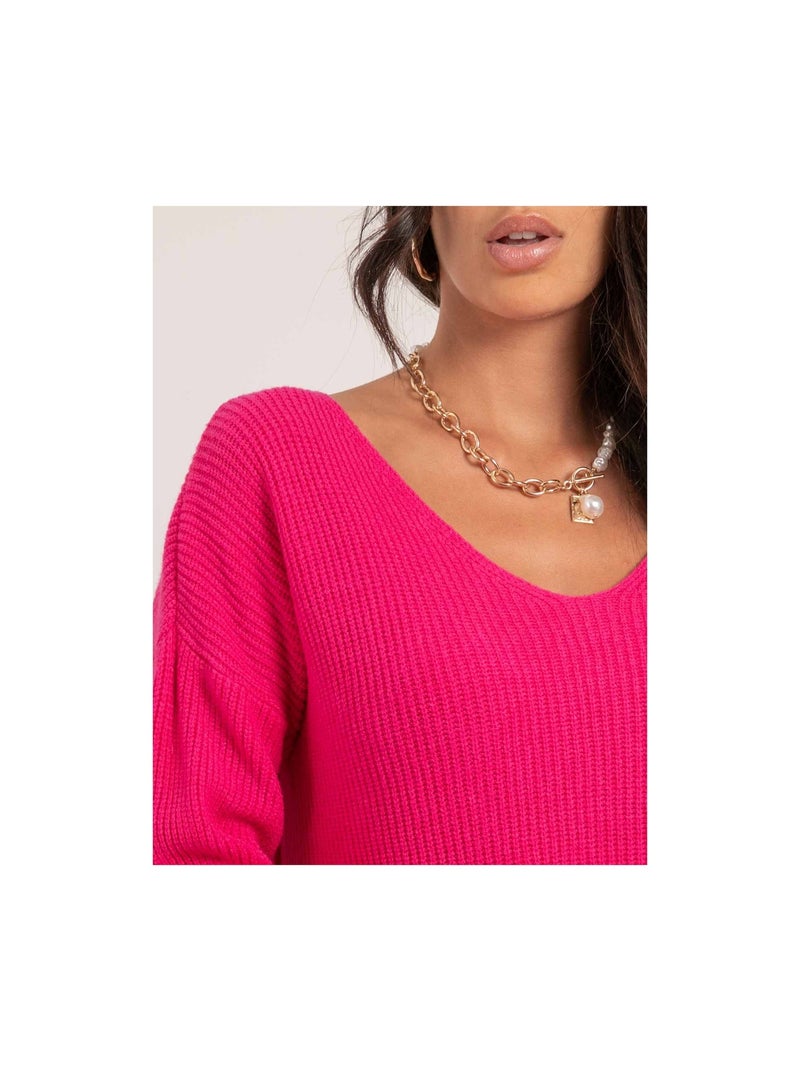 Pull col V KYLEENA Rose fushia - Kiabi