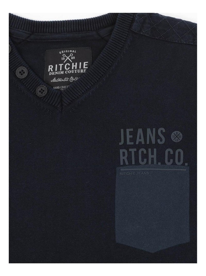 Pull col V LADWIN-J Bleu marine - Kiabi