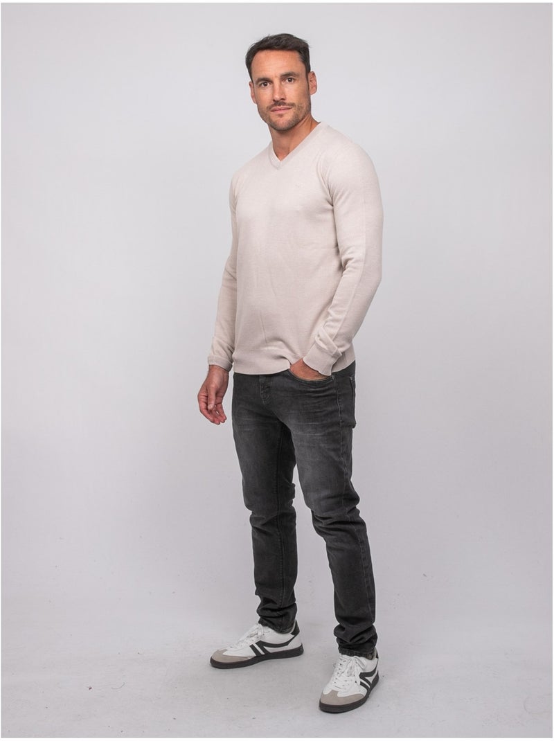 Pull col v lamboise Beige - Kiabi
