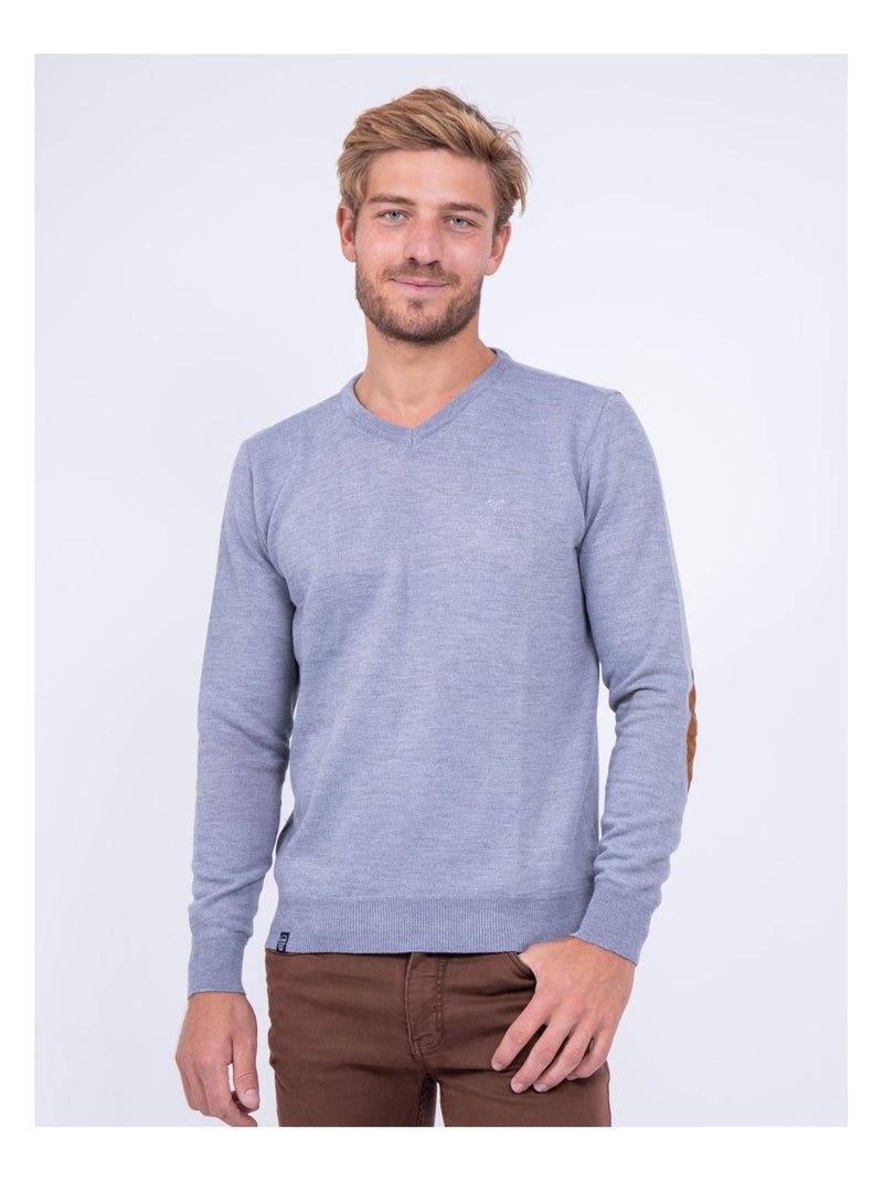 Pull col V LAMBOISE Gris chiné - Kiabi