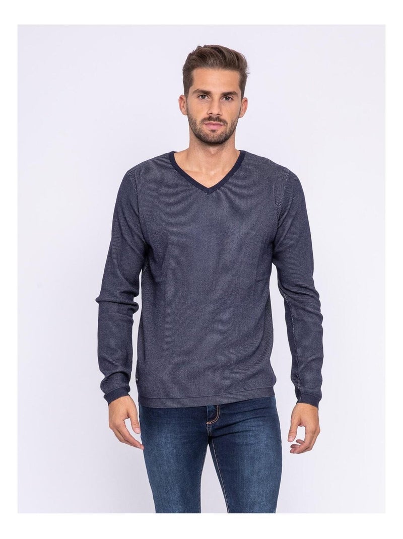 Pull col V LECHEDEK Bleu marine - Kiabi