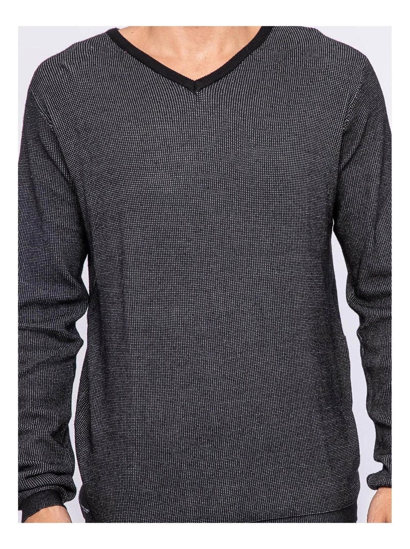 Pull col V LECHEDEK Gris - Kiabi