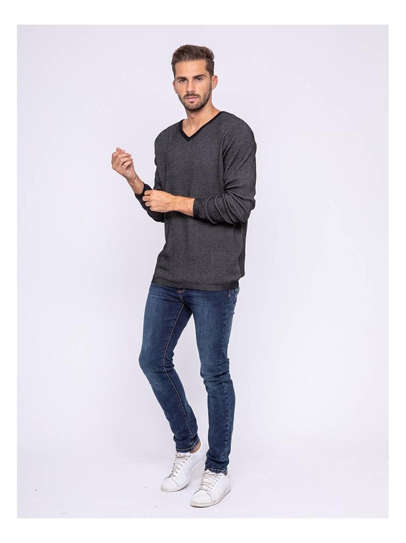 Pull col V LECHEDEK Gris - Kiabi